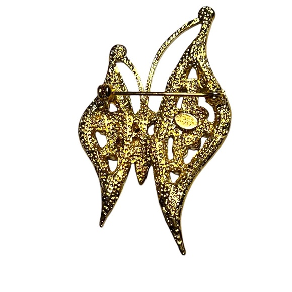 Vintage Kirk’s Folly Rare Gold tone Butterfly Rhinestone Brooch Pin Signed - Picture 6 of 10